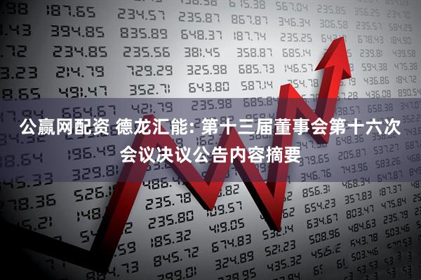 公赢网配资 德龙汇能: 第十三届董事会第十六次会议决议公告内容摘要